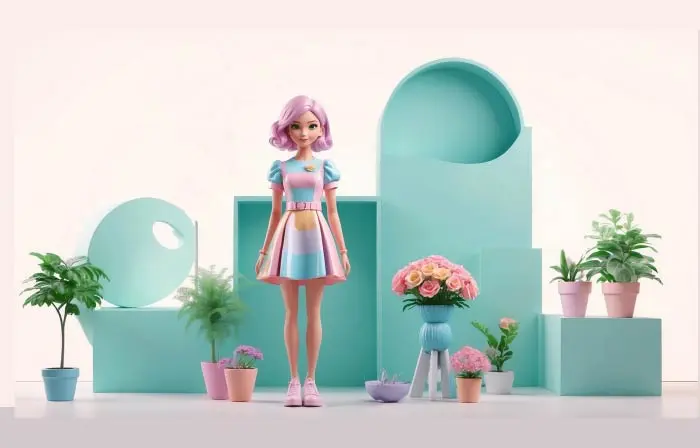 Female Florist at Shop 3D Character Design Illustration